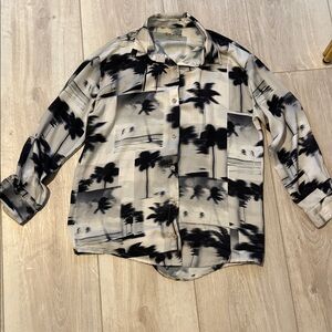 Skatie Black and Gray Palm Print button down Shirt